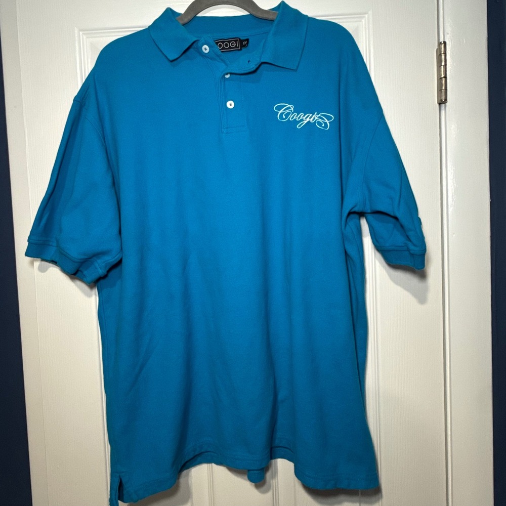 Coogi Mens XXL Turquoise Blue Cotton Pique Short Sleeve Embroidered Logo Polo